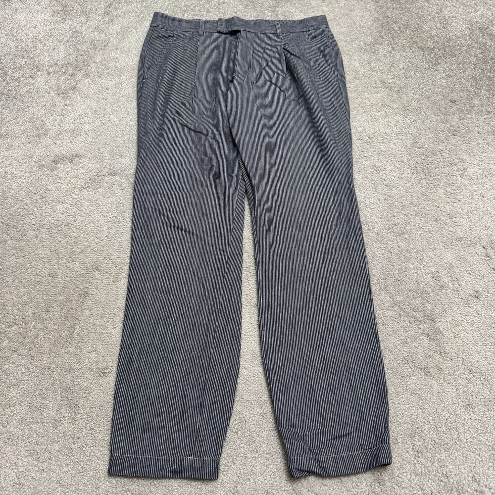 Vince Pinstripe Pleated Front Straight Pants Womens Size 10 Navy Blue Trouser